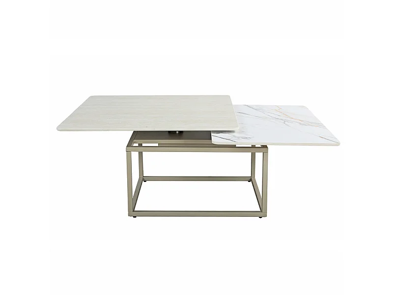 Table basse rotative 2 plateaux en céramique et pied beige – THYLA