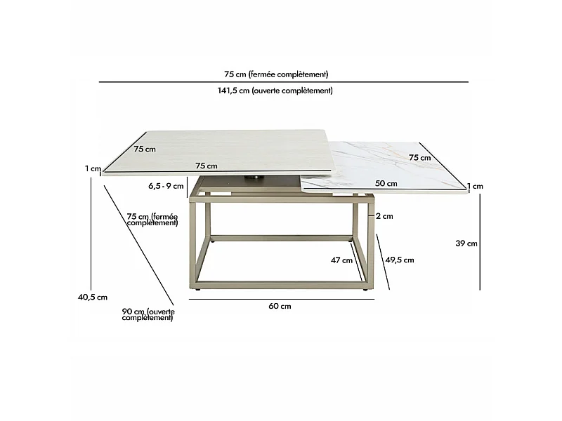 Table basse rotative 2 plateaux en céramique et pied beige – THYLA
