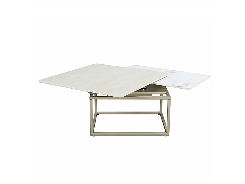 Table basse rotative 2 plateaux en céramique et pied beige – THYLA