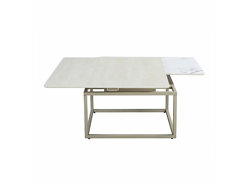 Table basse rotative 2 plateaux en céramique et pied beige – THYLA