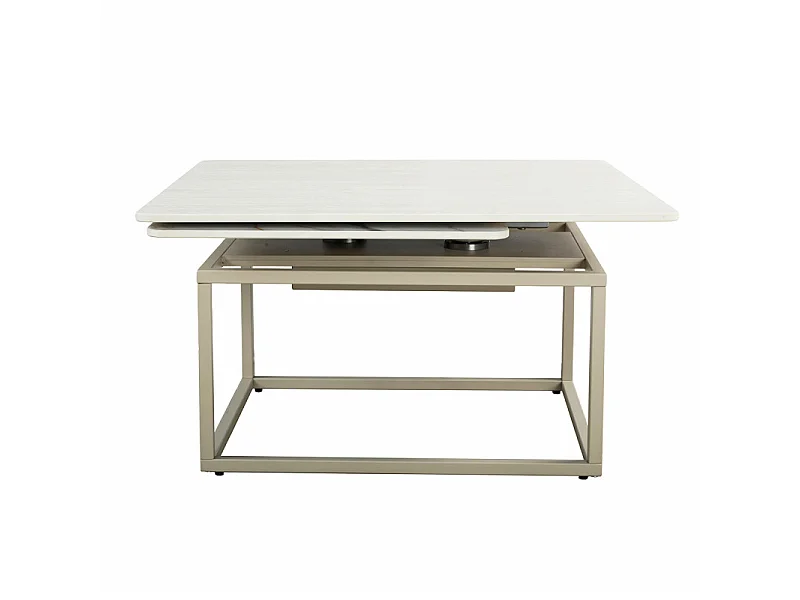Table basse rotative 2 plateaux en céramique et pied beige – THYLA