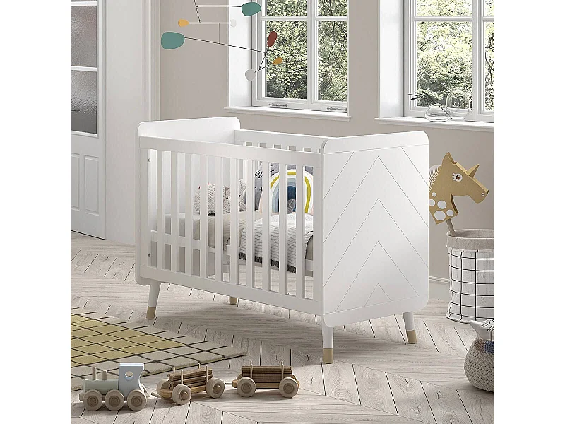 TINY WHITE - Lit bébé à barreaux Blanc et Gold Motif Graphique