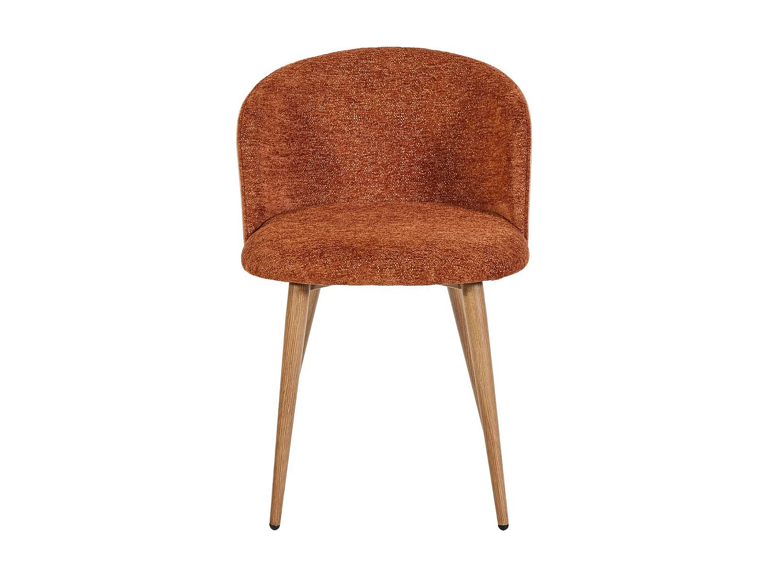 Lot de 2 chaises enveloppantes en tissu chenillé cognac et dossier bois pieds métal noir - OLYA