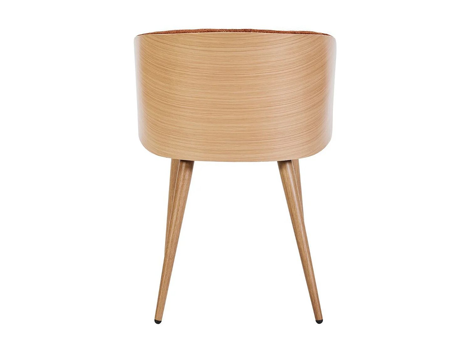 Lot de 2 chaises enveloppantes en tissu chenillé cognac et dossier bois pieds métal noir - OLYA