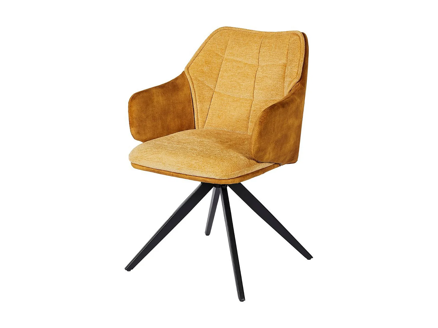 Lot de 2 fauteuils de table pivotants tissu double texture jaune pieds métal noir - MIKAELA