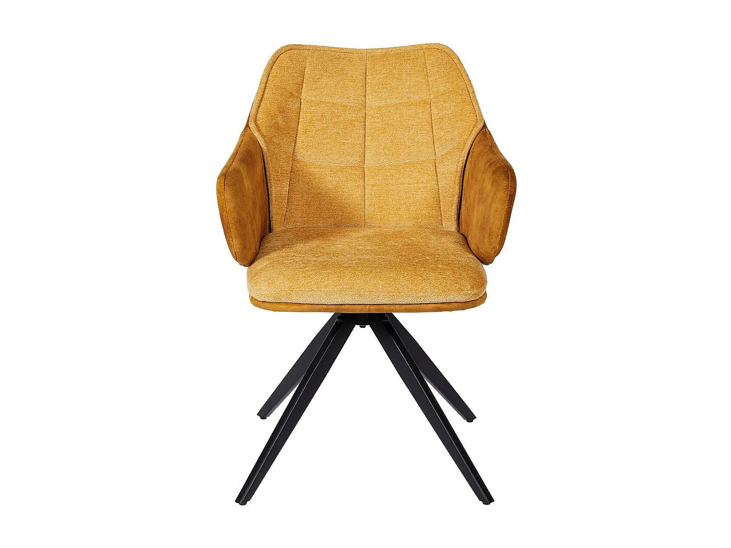 Lot de 2 fauteuils de table pivotants tissu double texture jaune pieds métal noir - MIKAELA