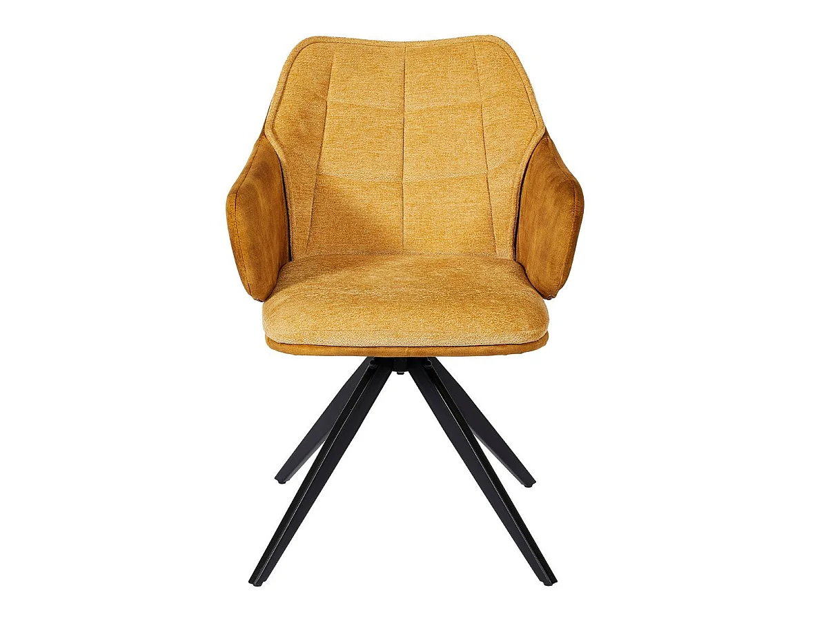 Lot de 2 fauteuils de table pivotants tissu double texture jaune pieds métal noir - MIKAELA