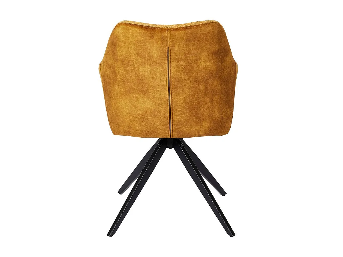 Lot de 2 fauteuils de table pivotants tissu double texture jaune pieds métal noir - MIKAELA