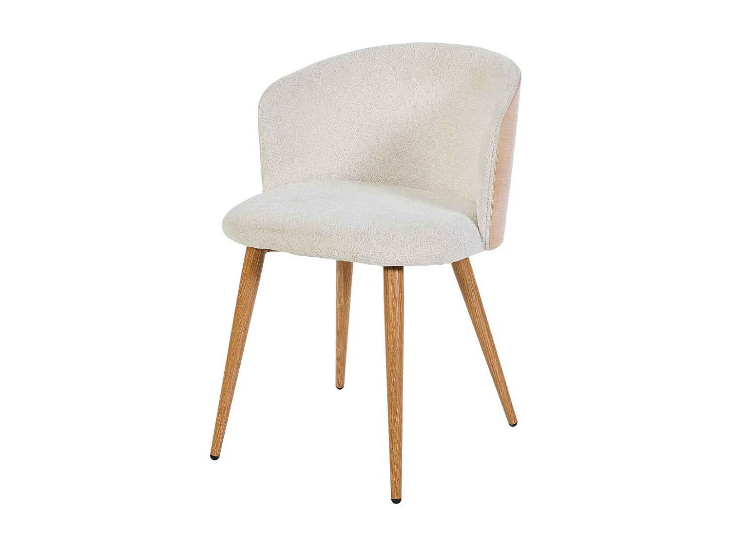 Lot de 2 chaises enveloppantes en tissu chenillé crème et dossier bois pieds métal noir - OLYA