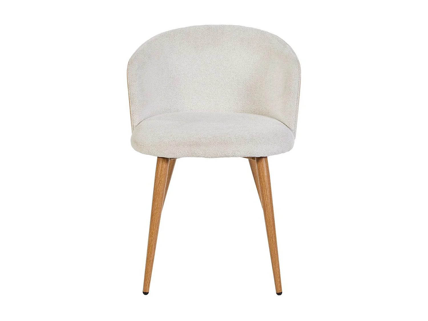 Lot de 2 chaises enveloppantes en tissu chenillé crème et dossier bois pieds métal noir - OLYA