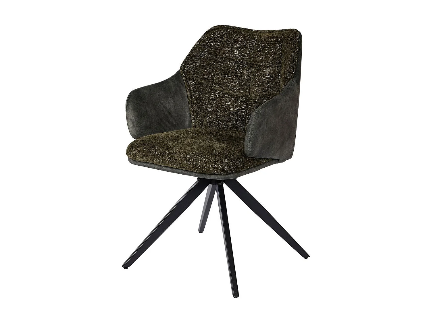 Lot de 2 fauteuils de table pivotants tissu double texture vert foncé pieds métal noir - MIKAELA