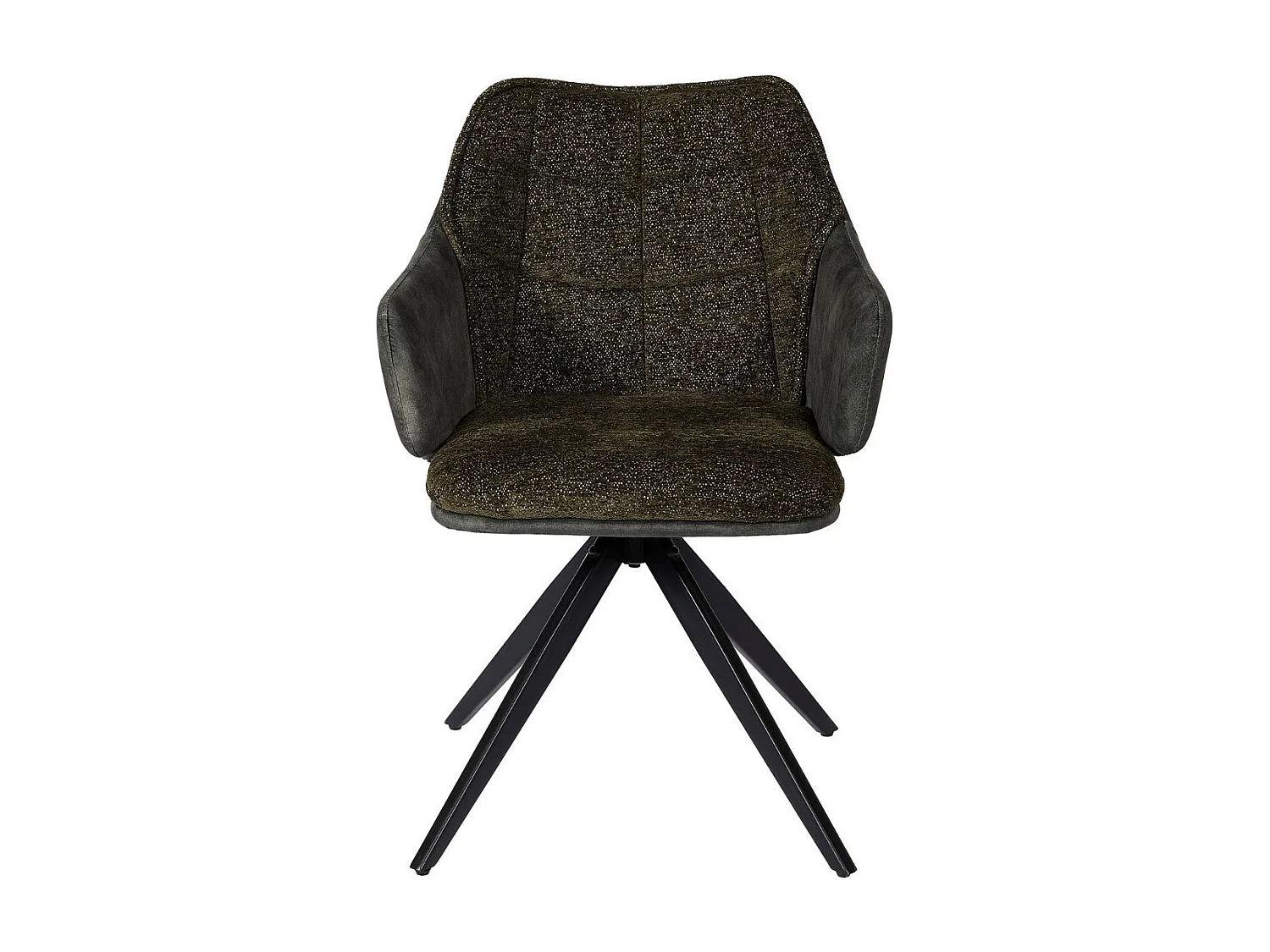 Lot de 2 fauteuils de table pivotants tissu double texture vert foncé pieds métal noir - MIKAELA