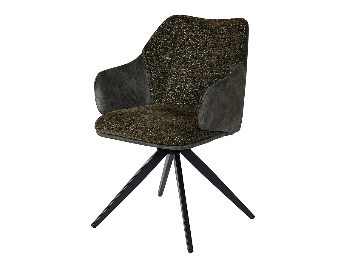 Lot de 2 fauteuils de table pivotants tissu double texture vert foncé pieds métal noir - MIKAELA
