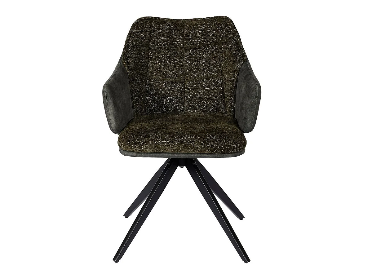 Lot de 2 fauteuils de table pivotants tissu double texture vert foncé pieds métal noir - MIKAELA