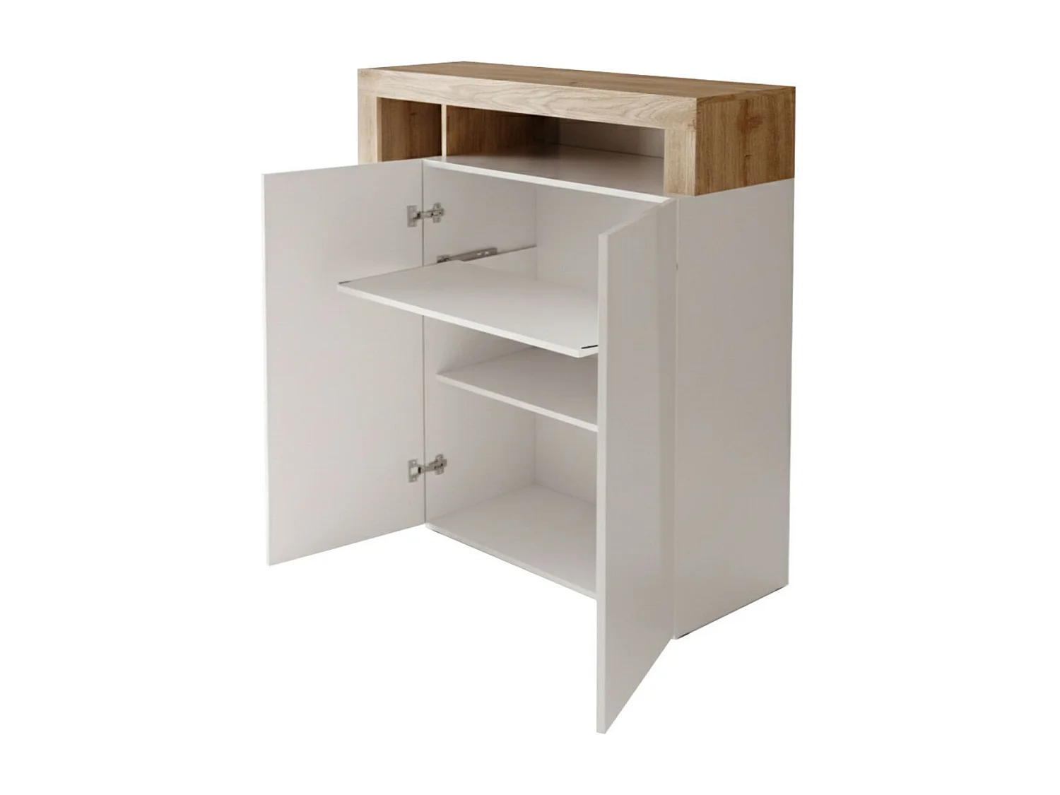 Bureau secrétaire 2 portes contemporain blanc laqué et aspect bois finition Cadiz - ARTURO