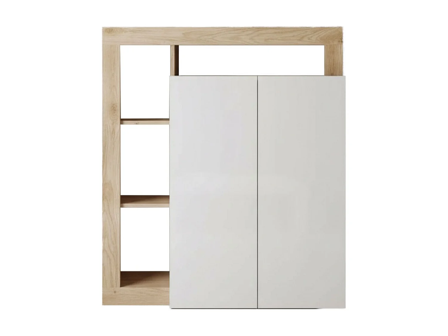 Bureau secrétaire 2 portes contemporain blanc laqué et aspect bois finition Cadiz - ARTURO