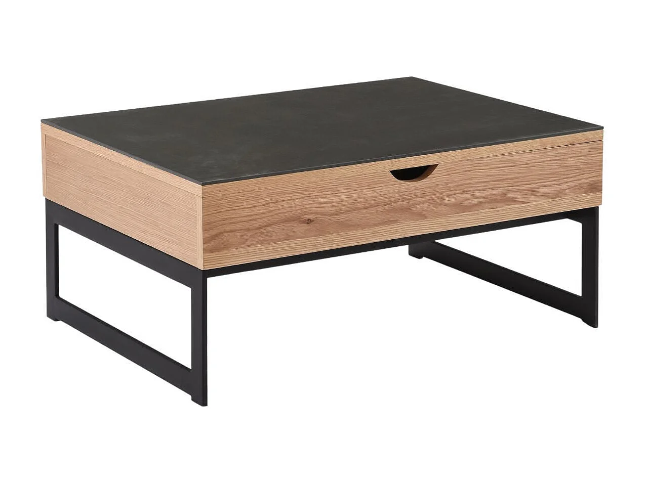 Table basse relevable en MDF placage chêne et céramique piètement métal - DUPLEX