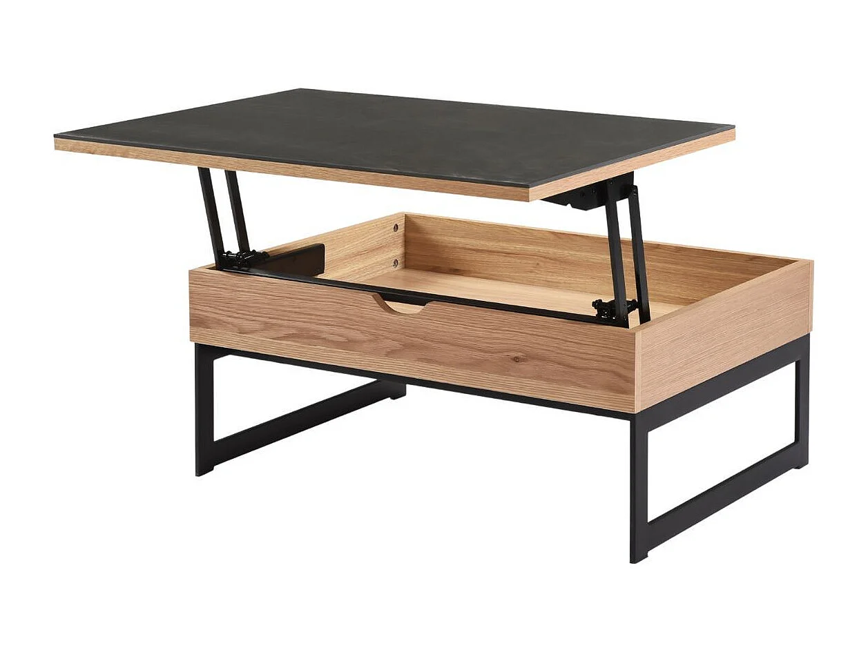 Table basse relevable en MDF placage chêne et céramique piètement métal - DUPLEX