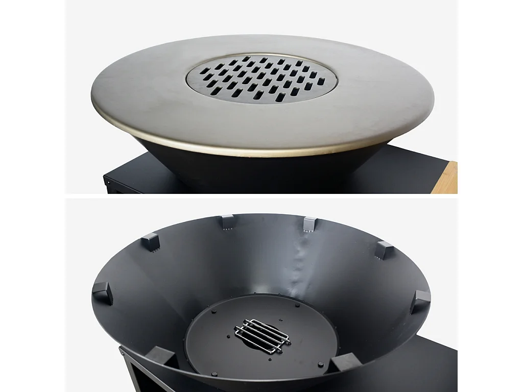 Braséro de cuisson Ø80cm avec grille de cuisson. espace de rangement et couvercle. L 138 x P 82 x H 114 cm