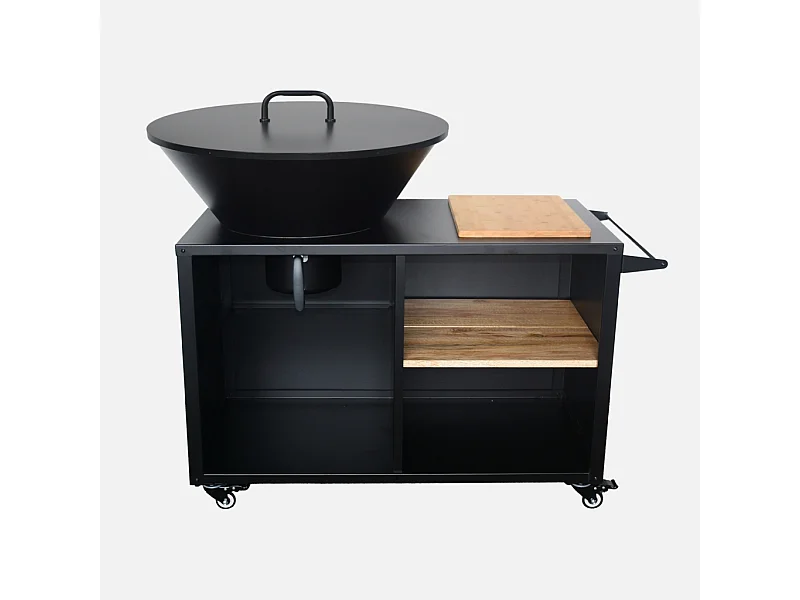 Braséro de cuisson Ø80cm avec grille de cuisson. espace de rangement et couvercle. L 138 x P 82 x H 114 cm