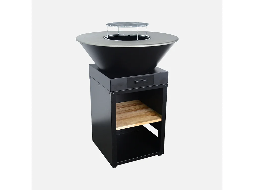 Braséro de cuisson Ø81.5cm avec grille de cuisson. espace de rangement et couvercle noir