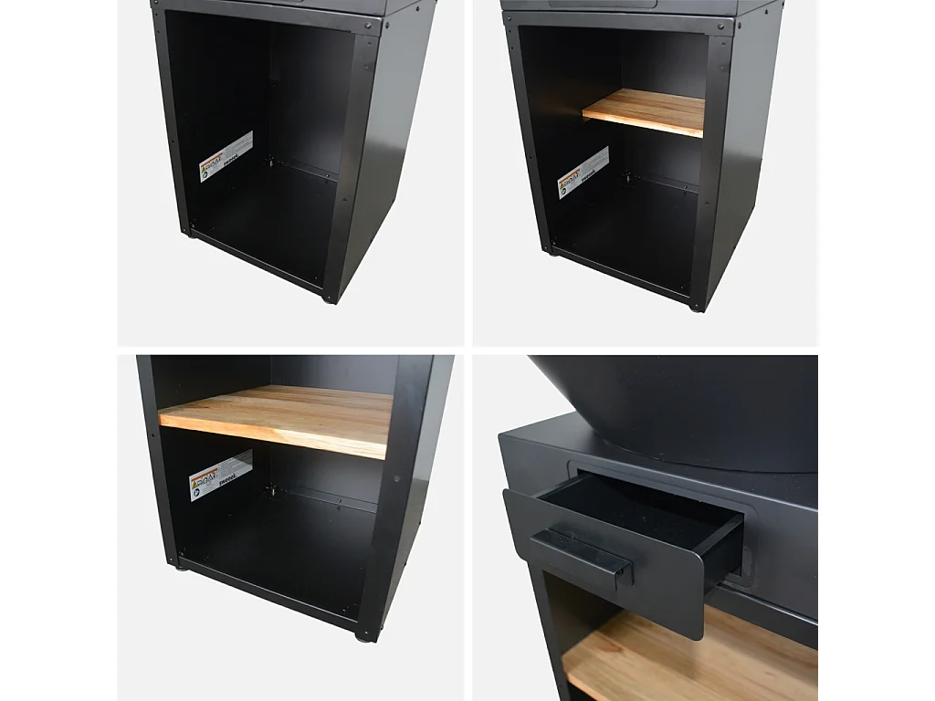 Braséro de cuisson Ø81.5cm avec grille de cuisson. espace de rangement et couvercle noir