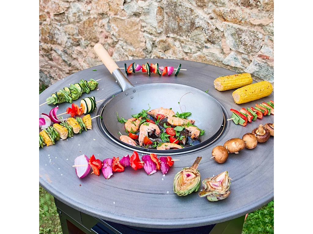 Braséro de cuisson Ø81.5cm avec grille de cuisson. espace de rangement et couvercle noir