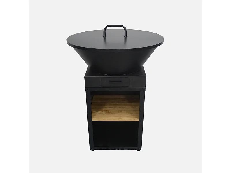 Braséro de cuisson Ø81.5cm avec grille de cuisson. espace de rangement et couvercle noir