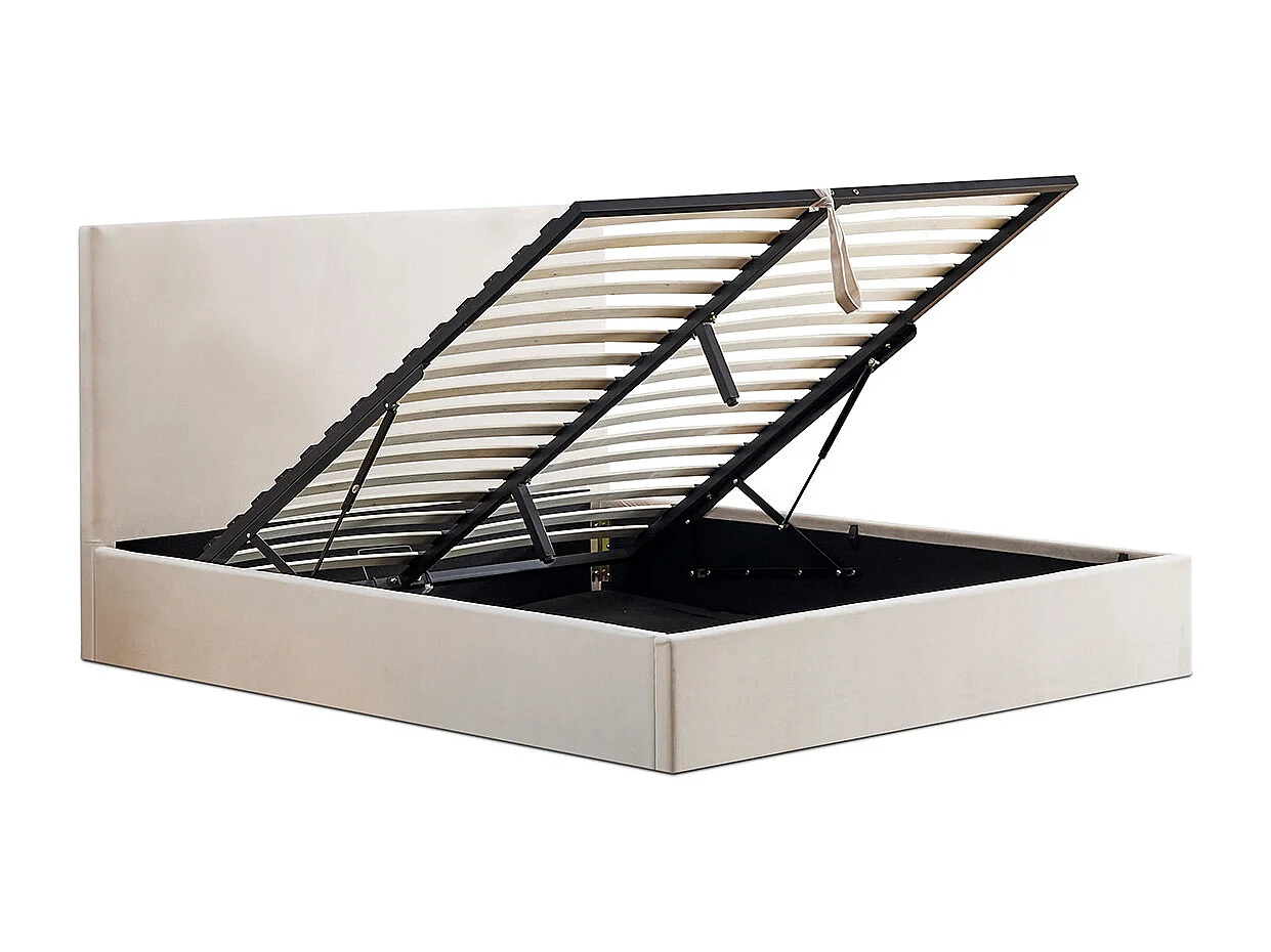 BELLECOUR LITERIE | Lit coffre velours beige NEMESIS 160x200 cm