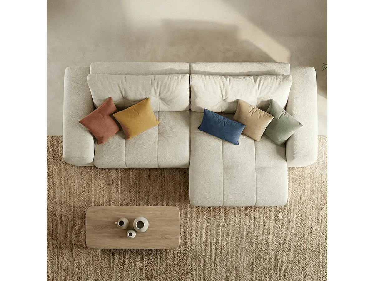 Canapé d'angle réversible convertible 4 places en tissu chenille beige - Alba