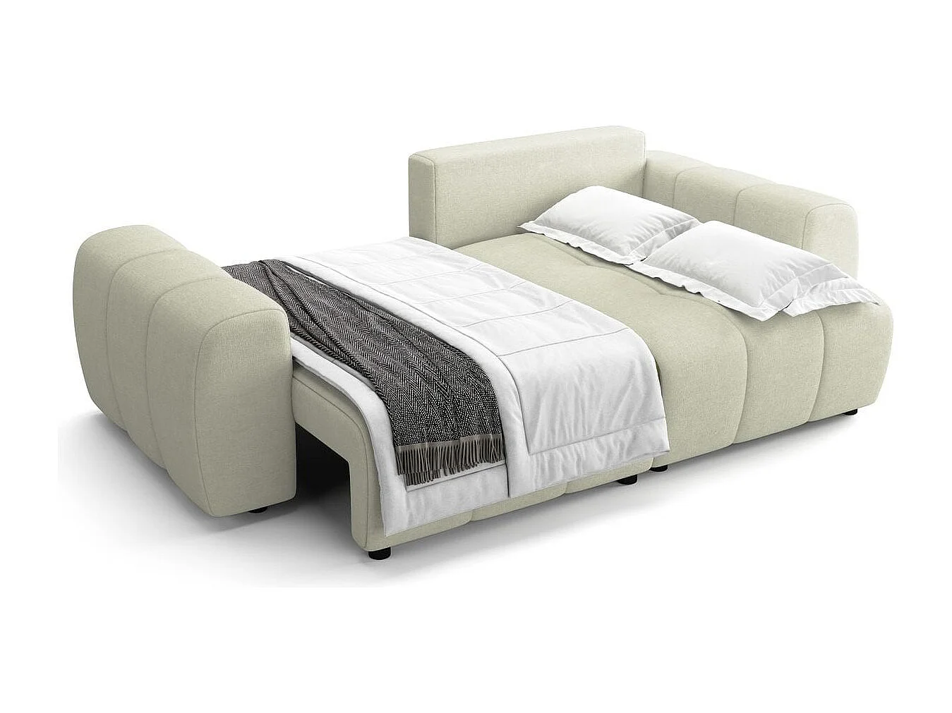 Canapé d'angle réversible convertible 4 places en tissu chenille beige - Alba