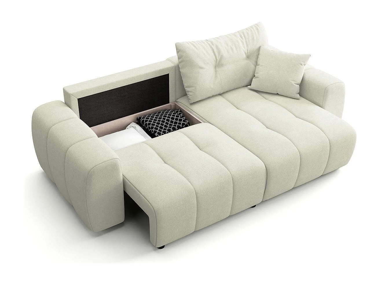 Canapé d'angle réversible convertible 4 places en tissu chenille beige - Alba