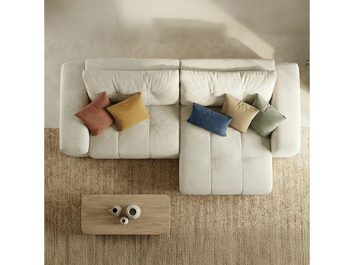 Canapé d'angle réversible convertible 4 places en tissu chenille beige - Alba