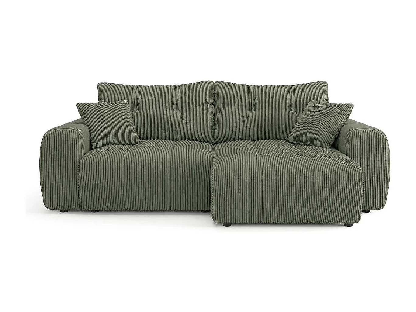 Canapé d'angle réversible convertible 4 places en velours côtelé vert kaki - Alba