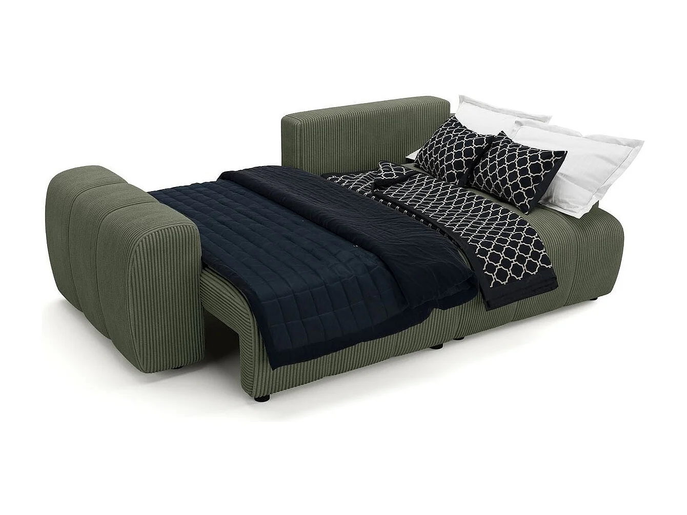 Canapé d'angle réversible convertible 4 places en velours côtelé vert kaki - Alba