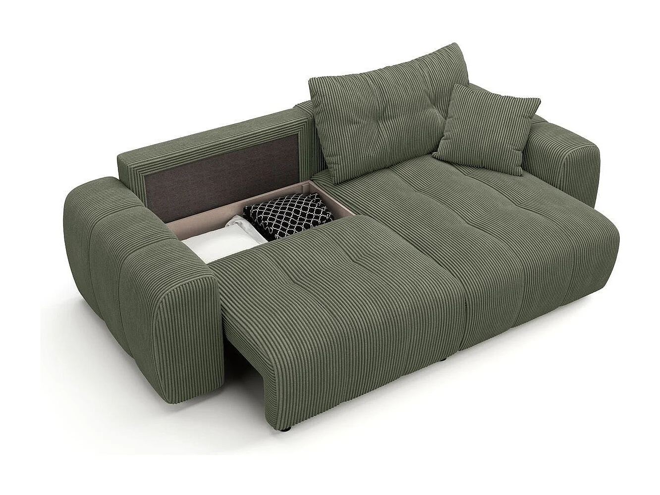 Canapé d'angle réversible convertible 4 places en velours côtelé vert kaki - Alba