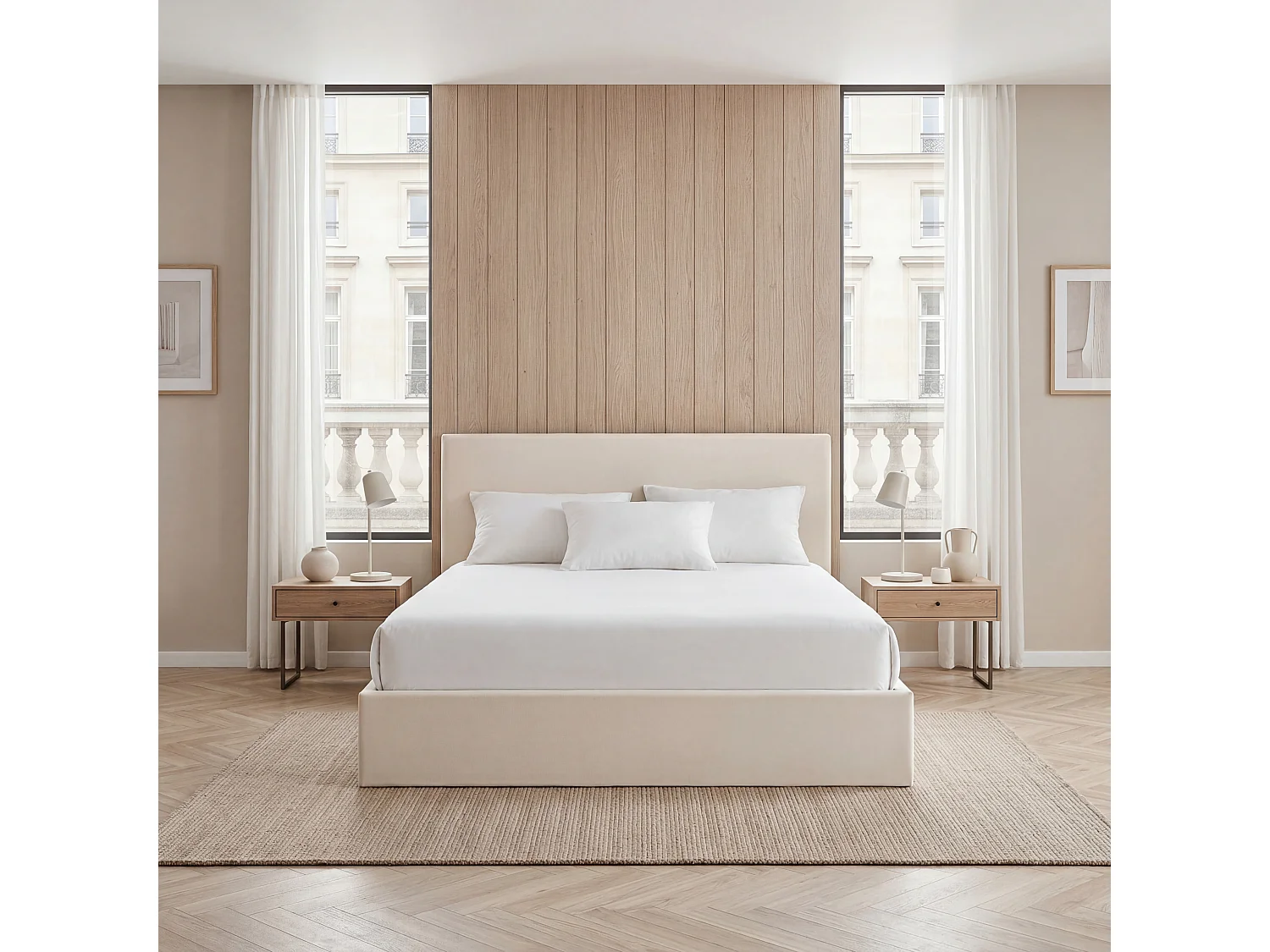 OLYMPE LITERIE | Lit coffre velours beige NEMESIS 140x190 cm