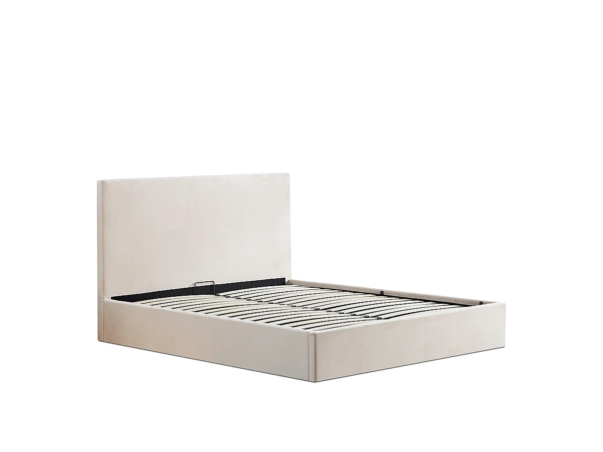 Lit Coffre Velours Beige NÉMÉSIS