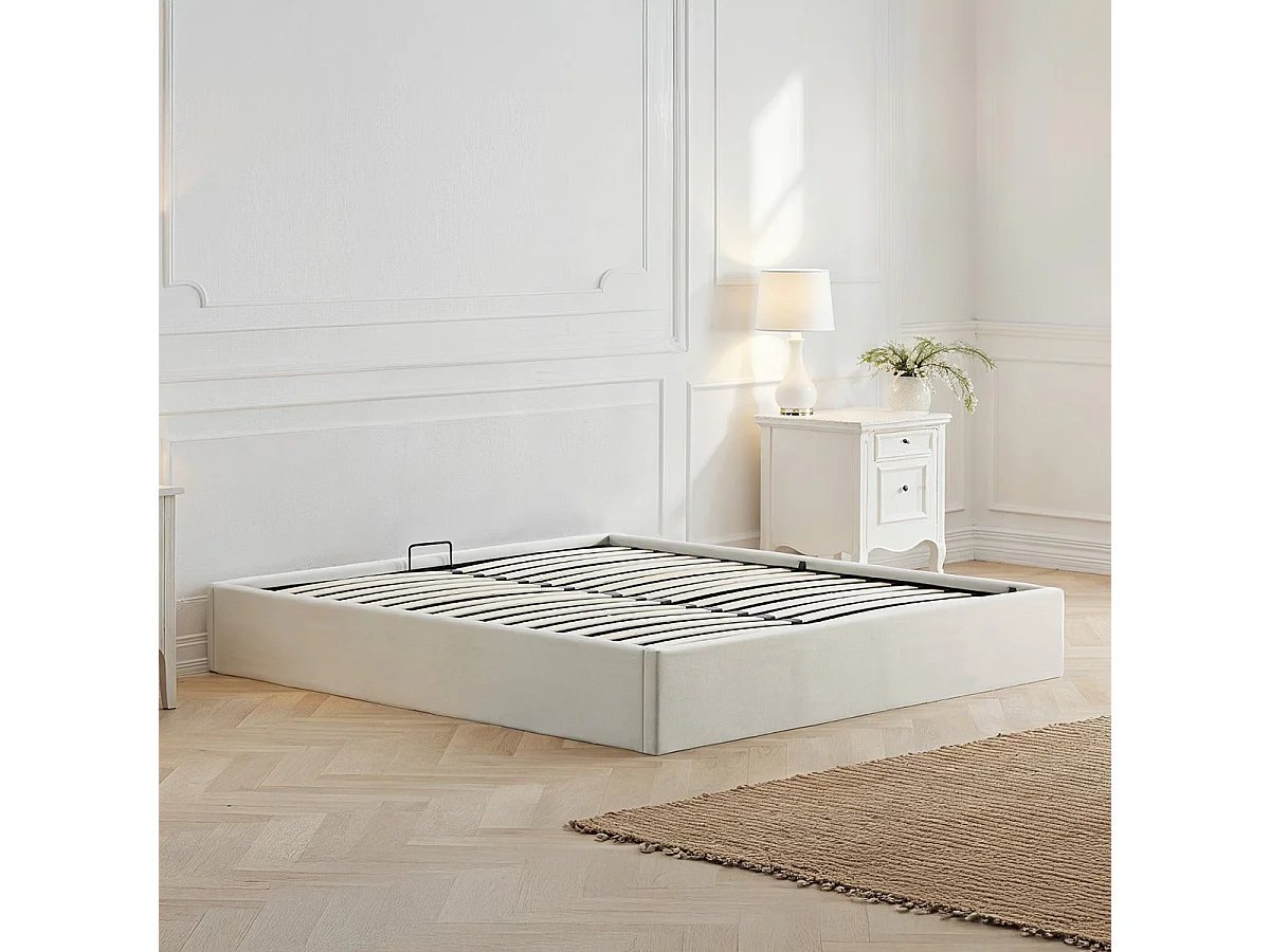 BELLECOUR LITERIE | Lit coffre tissu beige ATLAS 160x200 cm