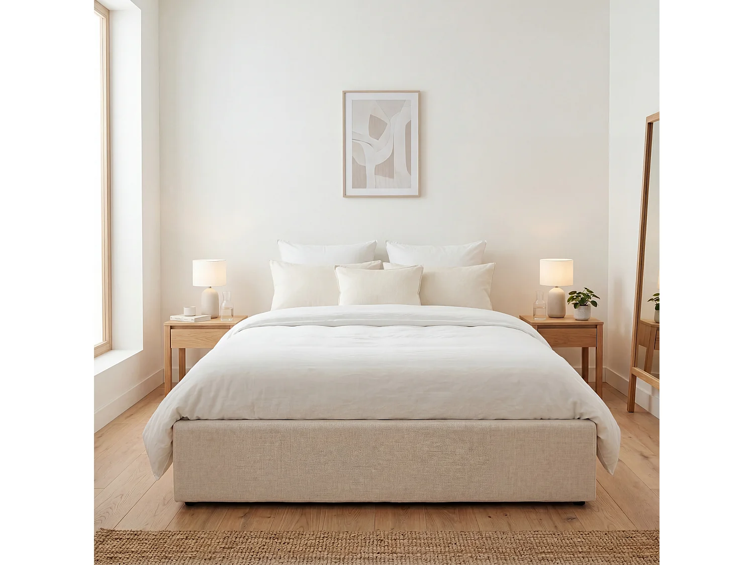 OLYMPE LITERIE | Lit coffre tissu beige ATLAS 160x200 cm