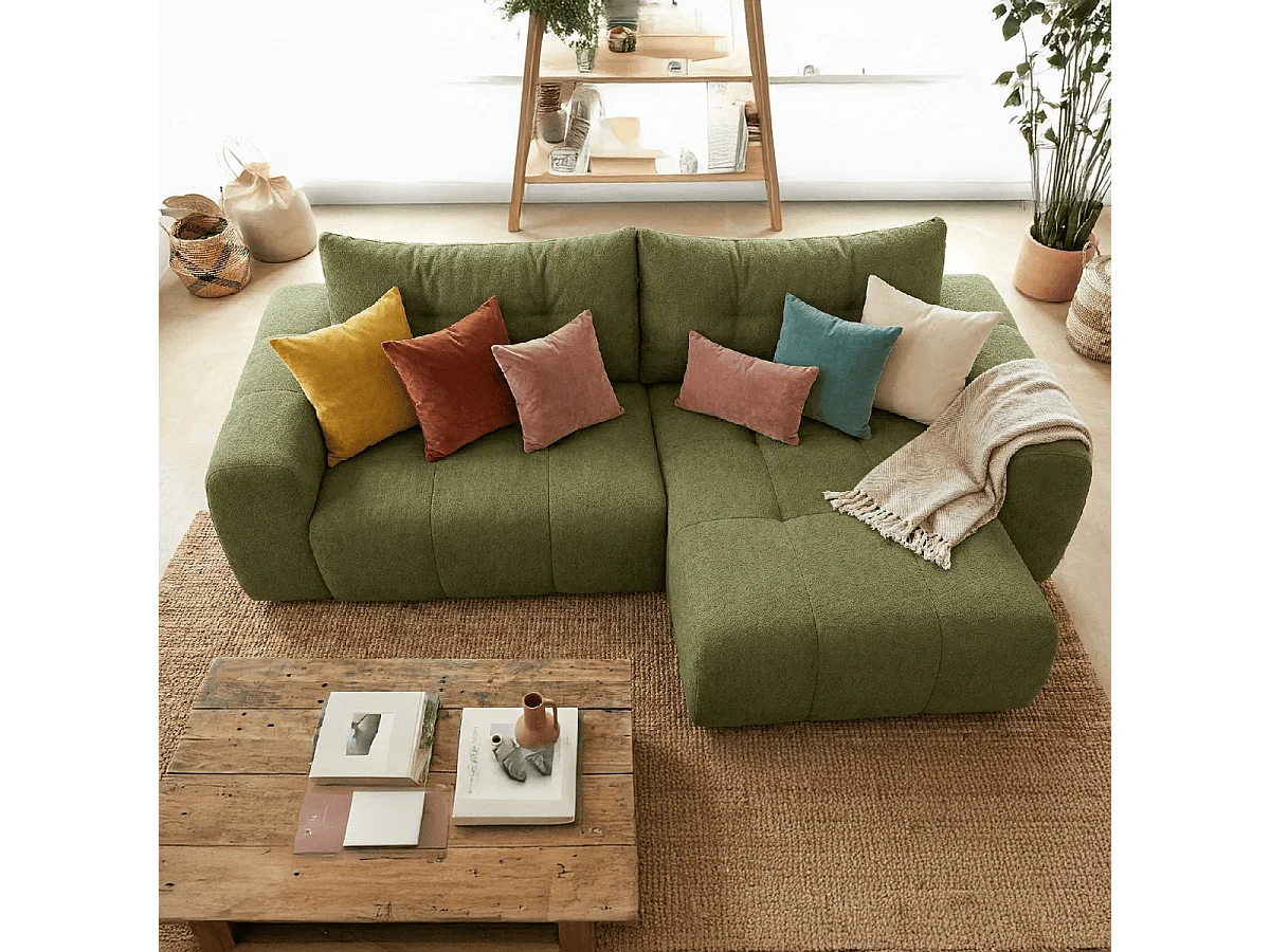 Canapé d'angle réversible convertible 4 places en tissu chenille vert olive - Alba