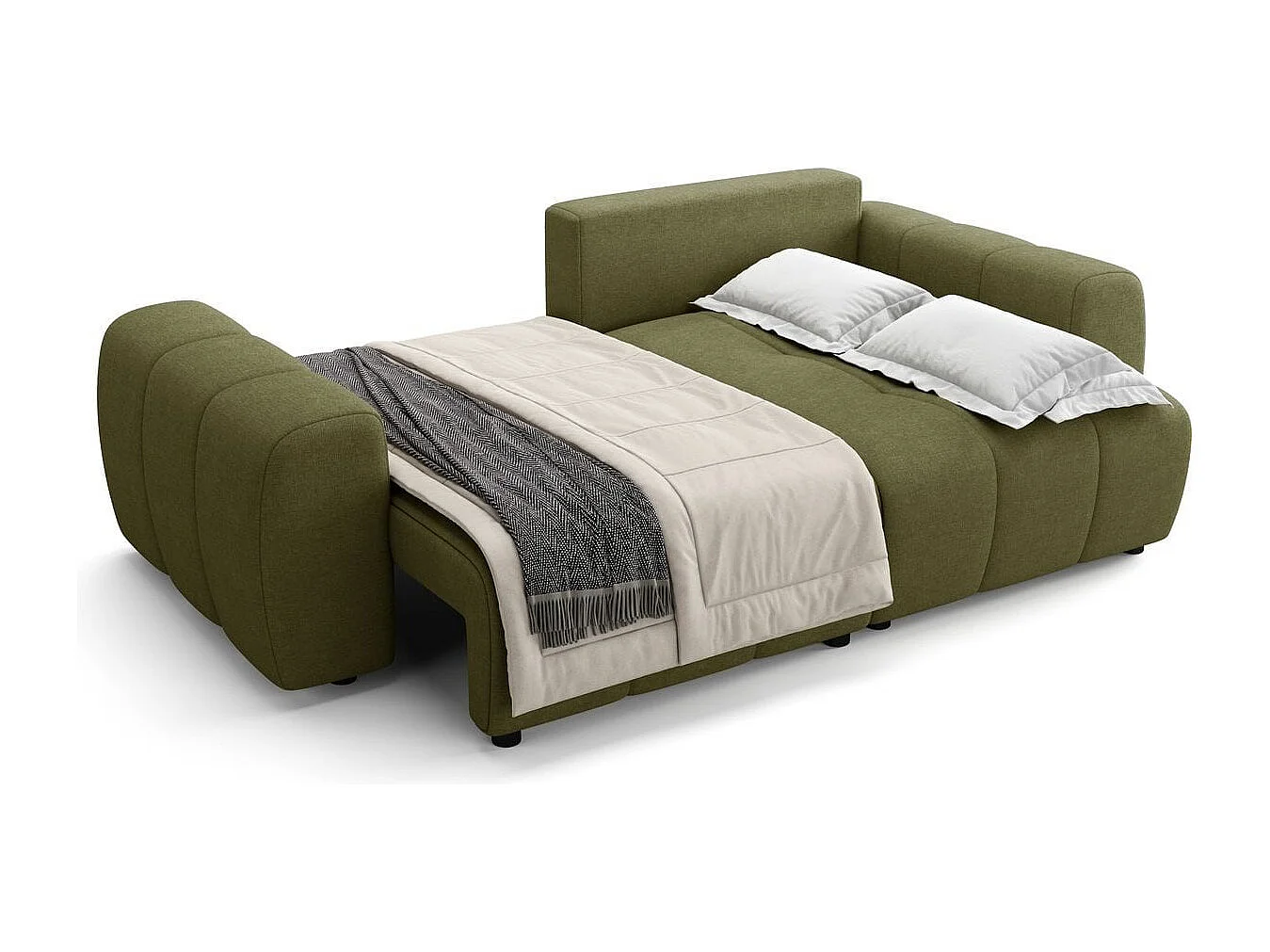 Canapé d'angle réversible convertible 4 places en tissu chenille vert olive - Alba