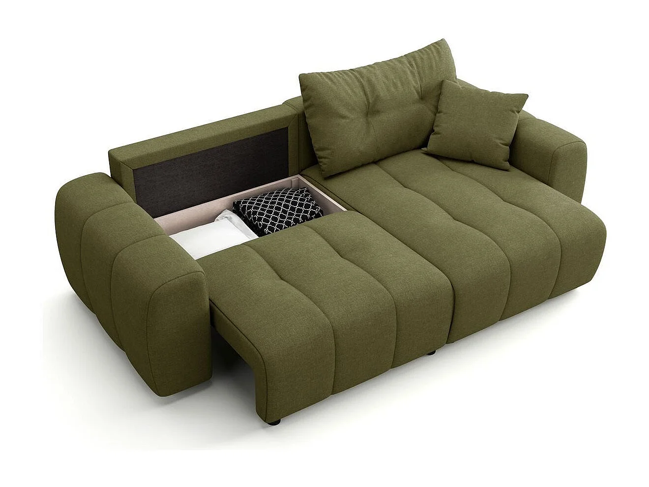 Canapé d'angle réversible convertible 4 places en tissu chenille vert olive - Alba