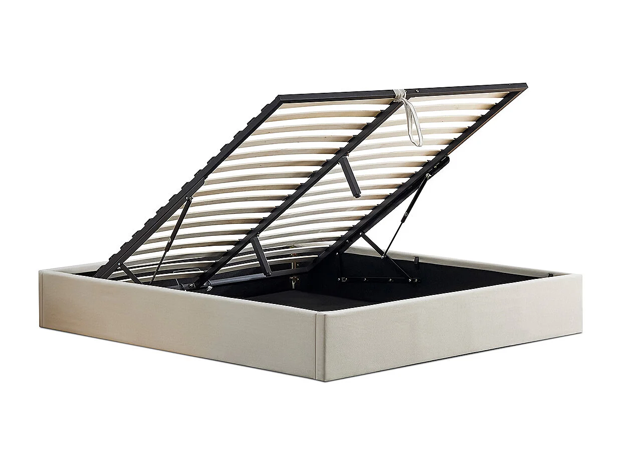 BELLECOUR LITERIE | Lit coffre tissu beige ATLAS 140x190 cm