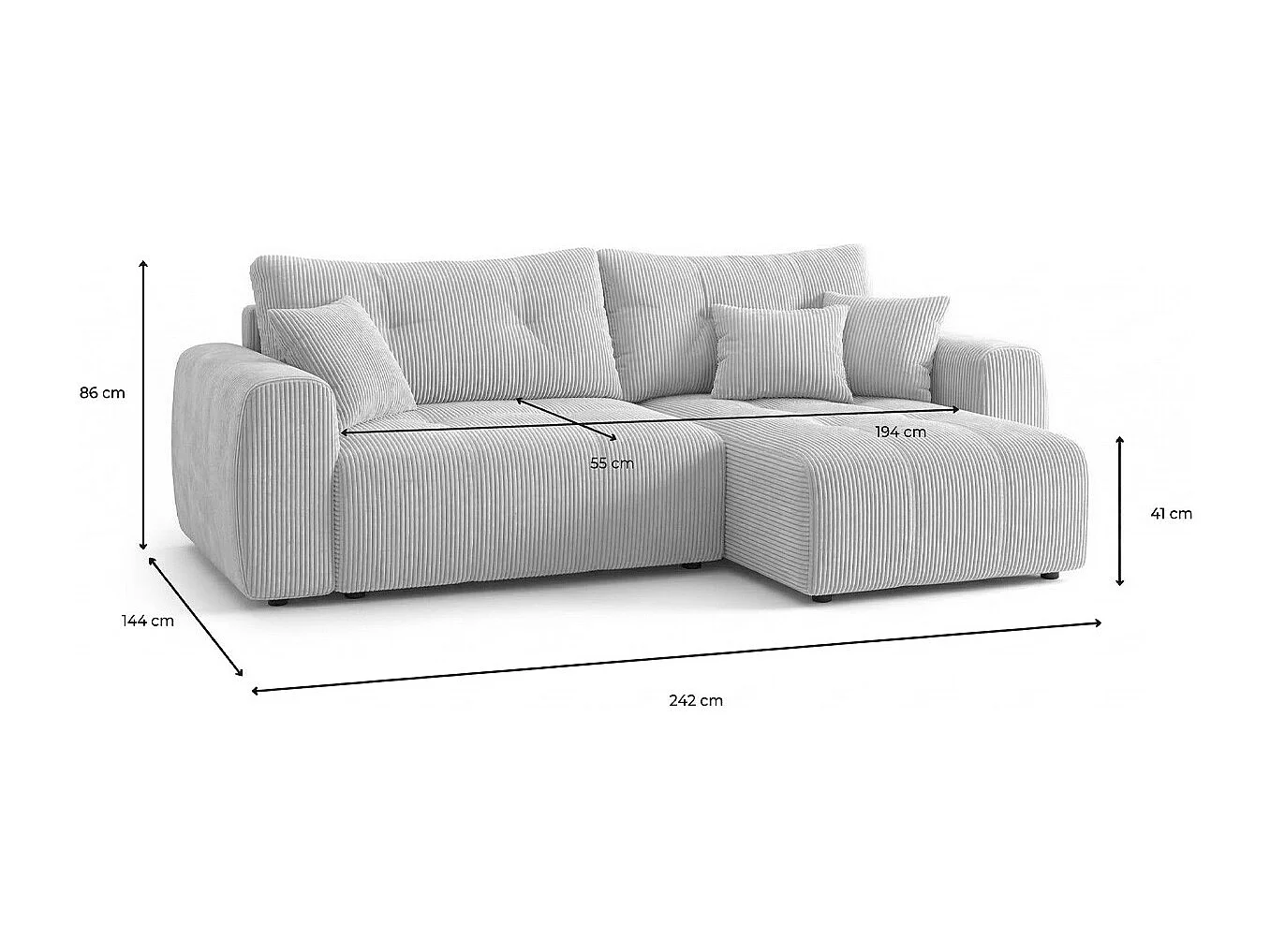 Canapé d'angle réversible convertible 4 places en velours côtelé beige - Alba