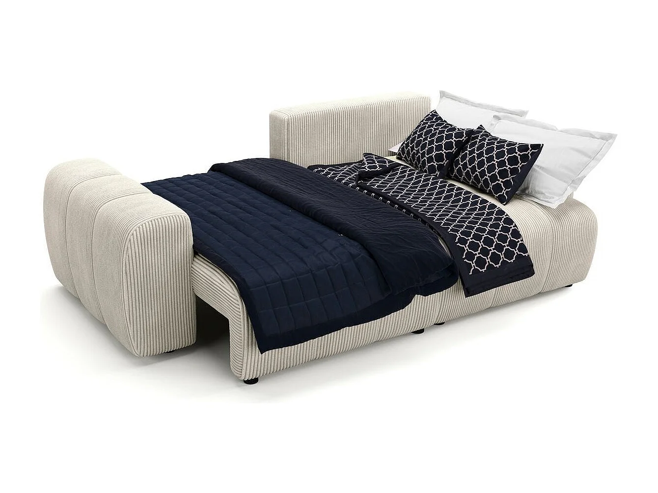 Canapé d'angle réversible convertible 4 places en velours côtelé beige - Alba