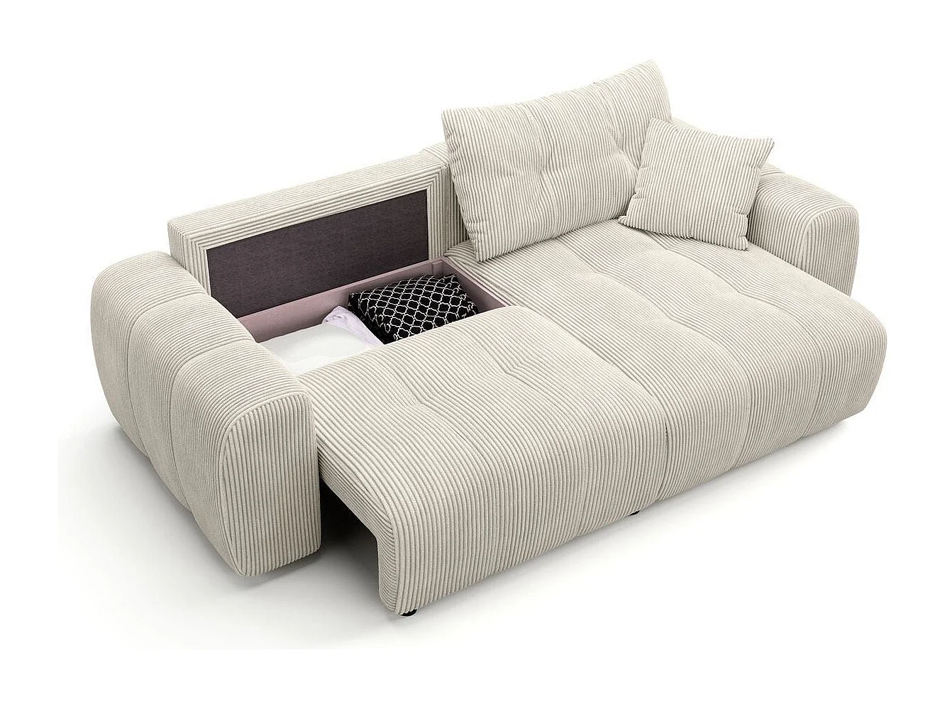 Canapé d'angle réversible convertible 4 places en velours côtelé beige - Alba