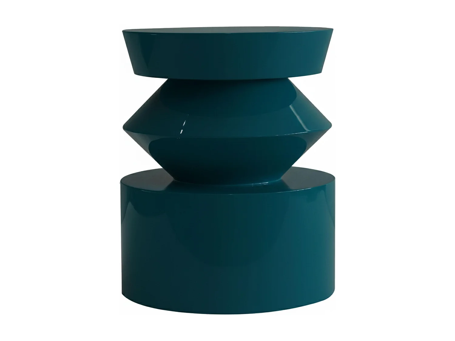 Table basse bout de canapé effet laqué bleu canard diam 40 cm