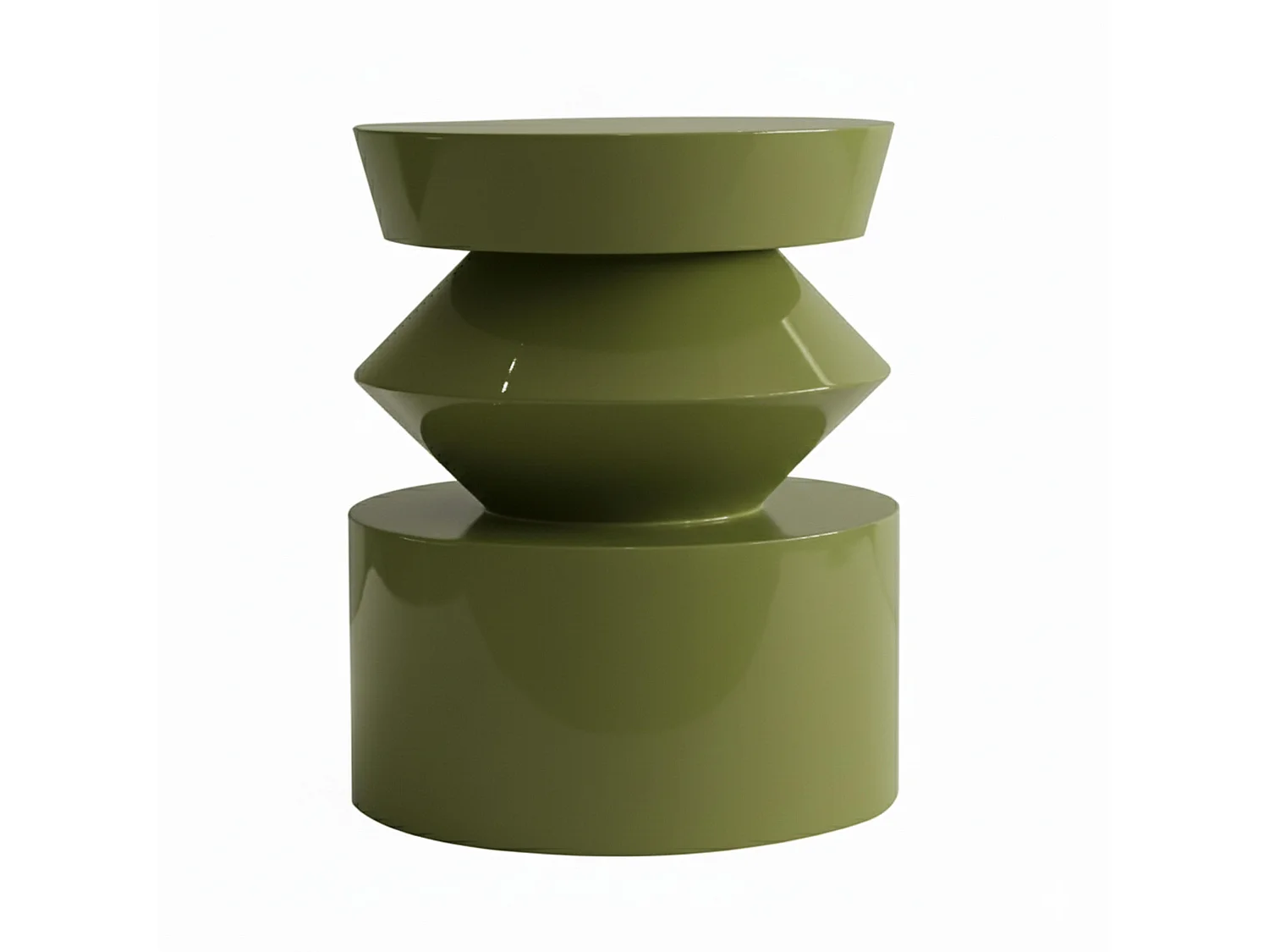 Table basse bout de canapé effet laqué vert olive diam 40 cm