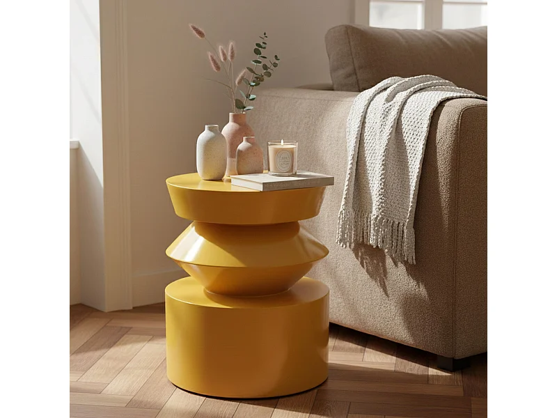 Gele gelakte bijzettafel, 40 cm diameter